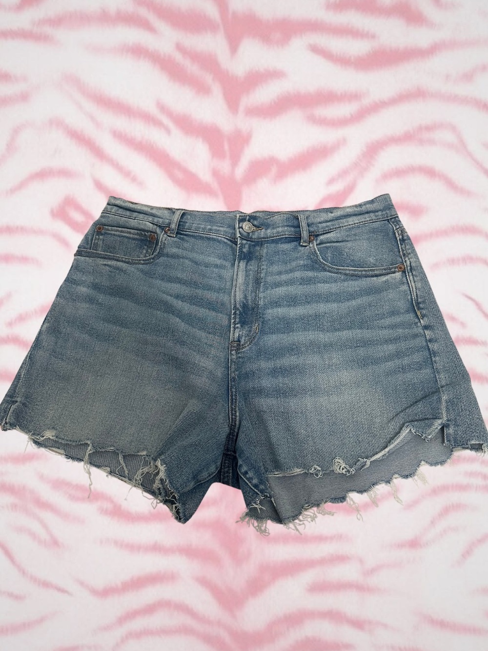 American Eagle Outfitters Faded Blue High-Rise Distressed Denim Shorts